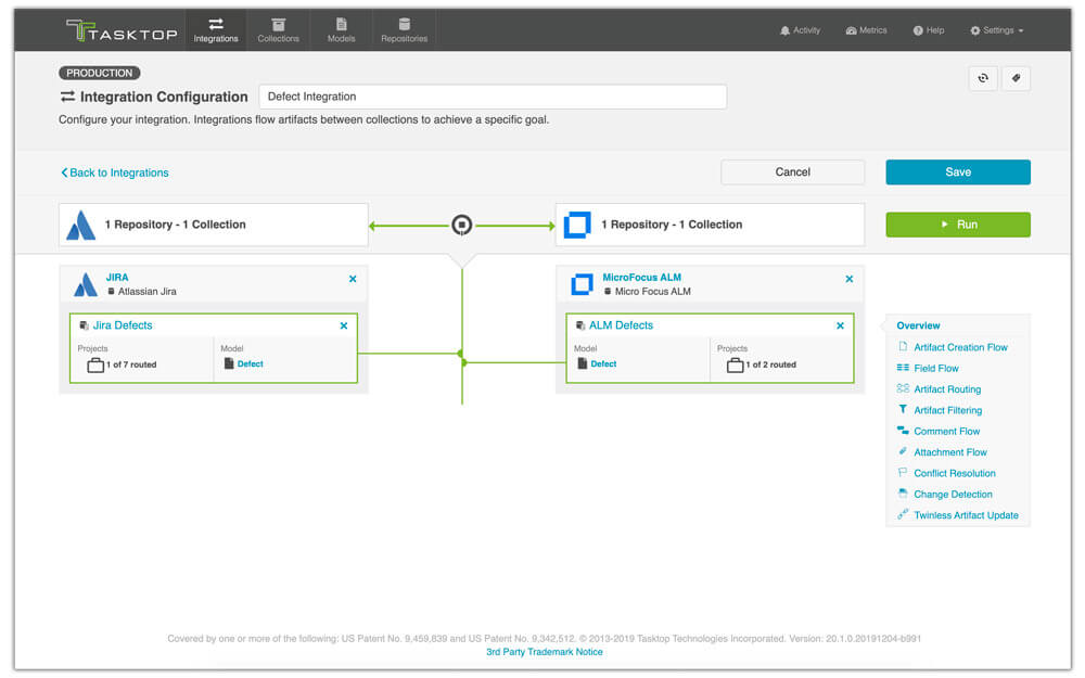 tasktop integration configuration screenshot